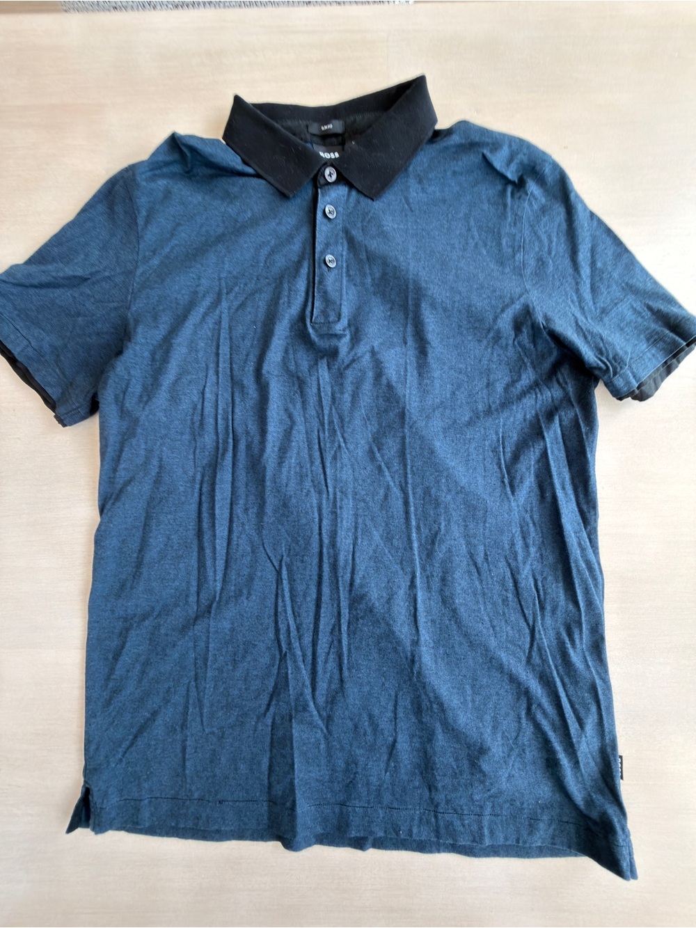 Boss Men's Polo in Blue with Black Contrast Collar - XL